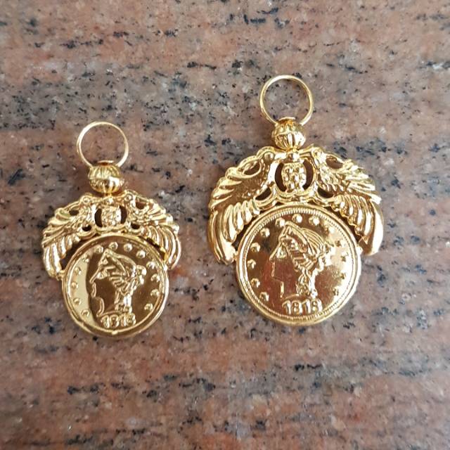 Mainan kalung liontin emas asli kadar 700 model koin