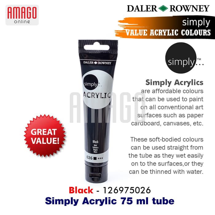 DALER-ROWNEY - SIMPLY ACRYLIC PAINT 75 ML TUBE - BLACK - 126975026