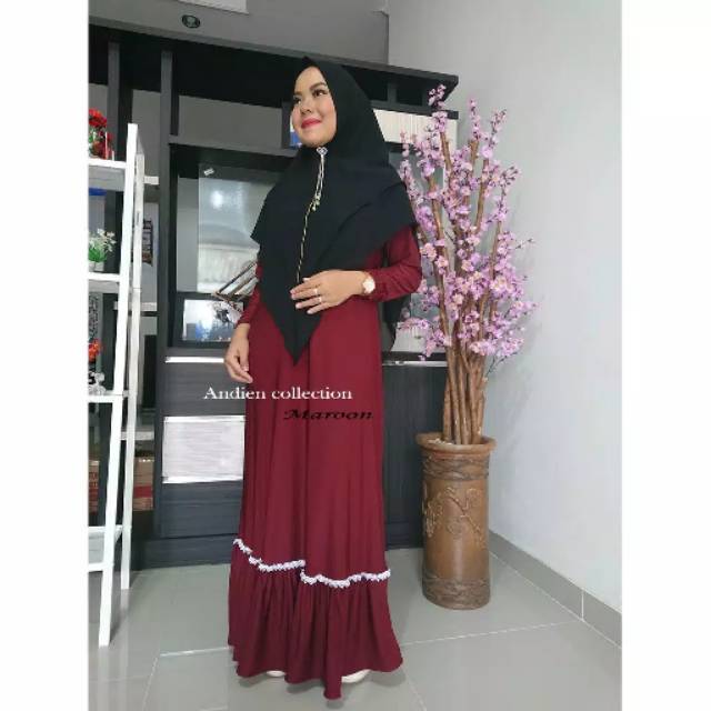 Gamis jersey rempel renda
