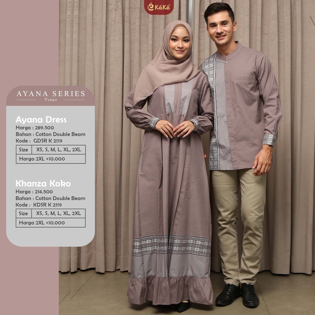 Keke Collection Baju Lebaran Sarimbit Couple Ayana Series Gamis Dewasa & Koko Dewasa Taupe