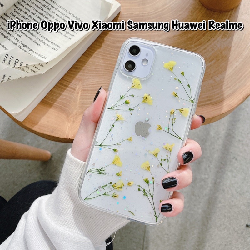 Dried Flower Case iPhone Oppo Vivo Xiaomi Samsung A7 A9 A6 A8 J4 J6 j4+ J6+ A50 M20 A30 A10 Y91 Y50