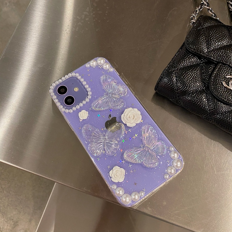 Casing Soft Case TPU Motif Kupu-Kupu Glitter Untuk Iphone 14 Pro Max 13 Pro Max Xr 7Plus 8Plus X XS 13 11 12 Pro Max