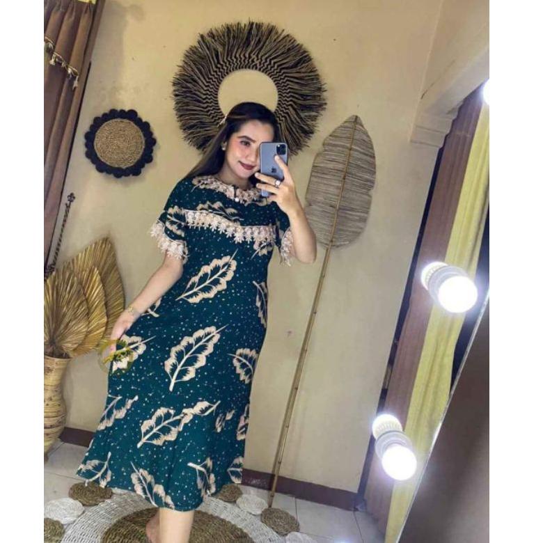 Daster Arab Kekinian Motif Daun | Resleting Depan Busui Friendly –Abu31au22ᴸ