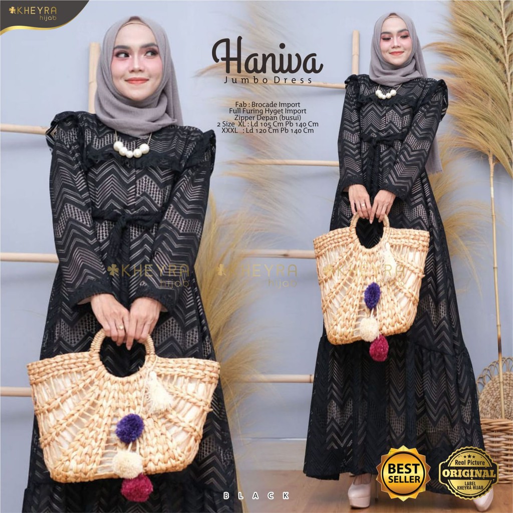 realpict HANIVA by KHEYRA berlabel brokat mix satin velvet muslim wanita long maxy dress gamis party
