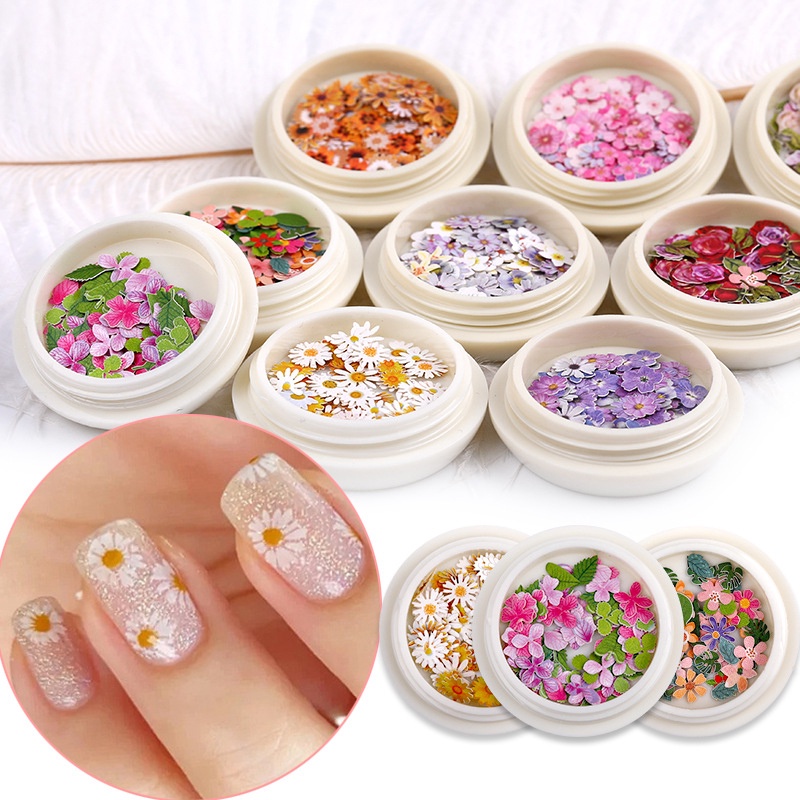 50 Pcs Stiker Nail Art UV Gel Polish Desain Bunga Kering 3D Aneka Warna Untuk Dekorasi Manicure