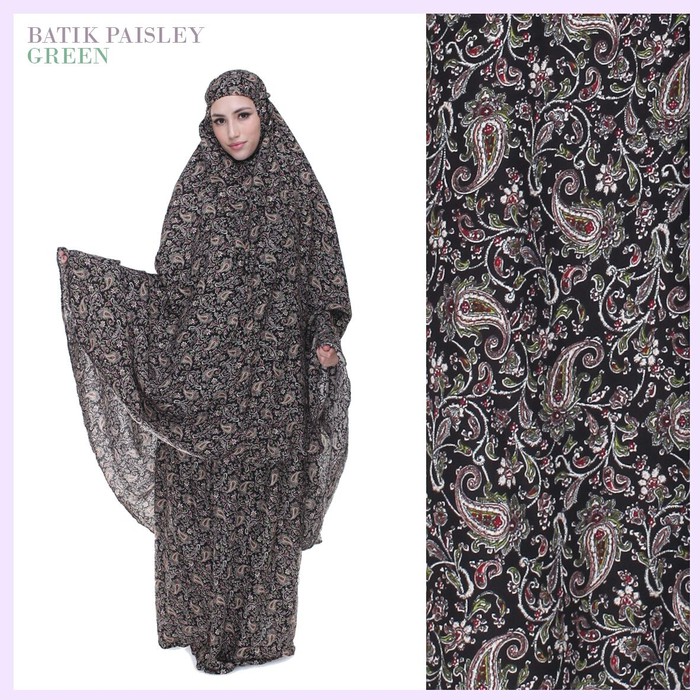 Mukena Tazbiya Batik Paisley Green (Mukena Rayon Premium Dewasa) Limited