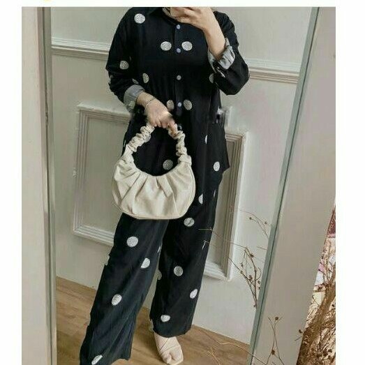 POLKADOT ONESET SETELAM WANITA DAILY SET RAYON MOTIF