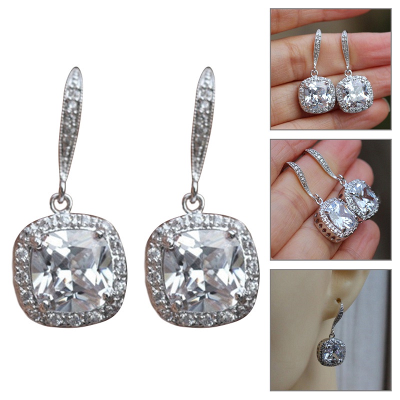 Luxury Silver Color Women's Drop Earrings With Brilliant Cubic Zirconia Fashionable Versatile Wedding Engagement Jewelry
