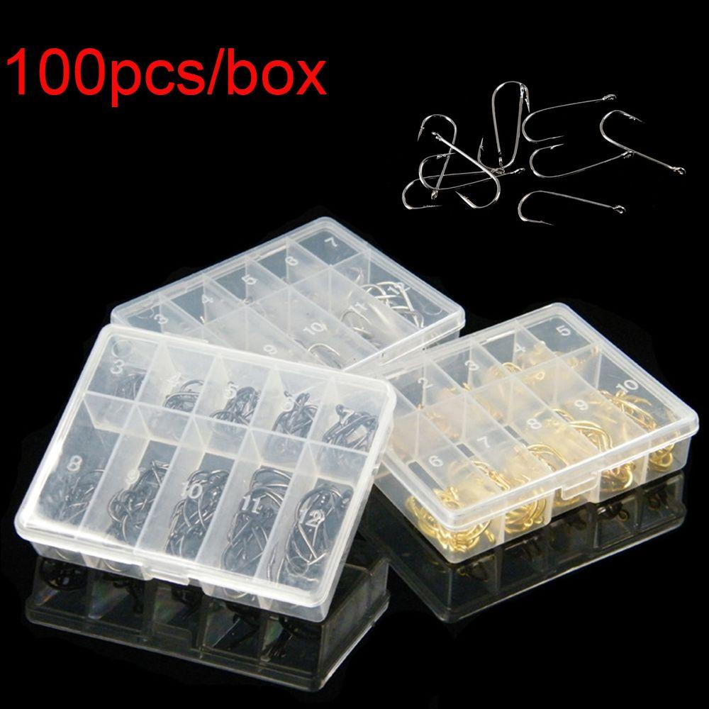 CHOOKYY Chookyy 100Pcs 1kotak Kail Pancing New 10ukuran Fishook Baja Karbon