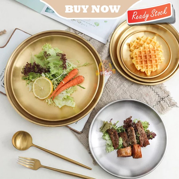 Piring Bulat Korea Stainless Gold Dinner plate 23cm emas TEBAL