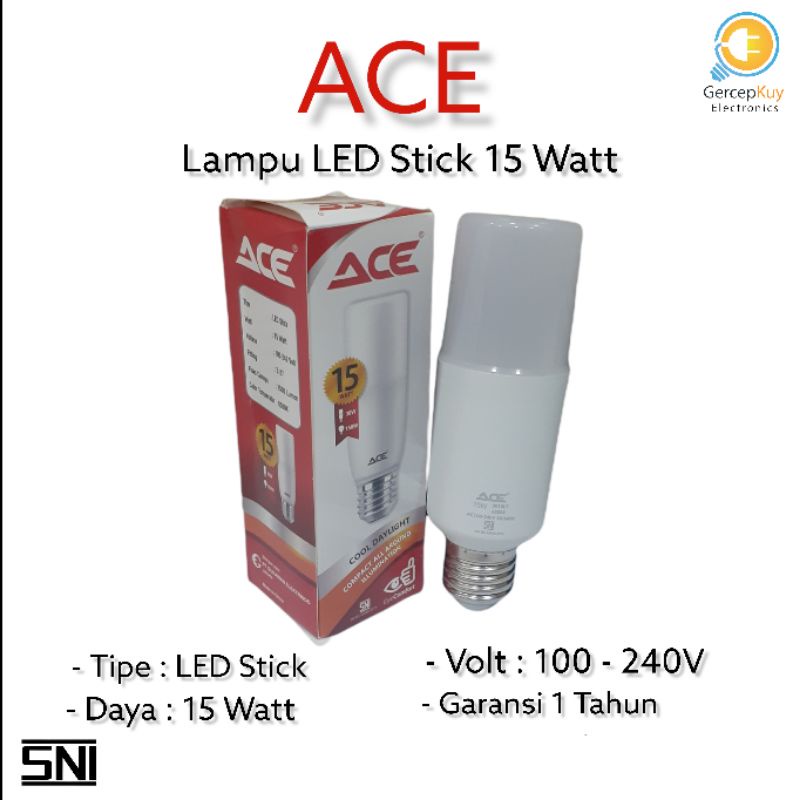 Lampu LED Stick ACE 15 Watt PUTIH E27