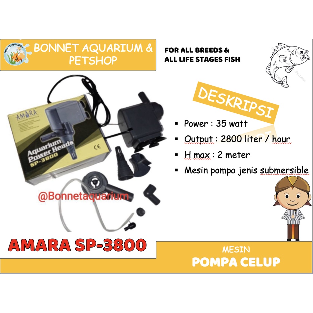 Amara sp 3800 pompa celup aquarium Amara 3800 power head 2800 L