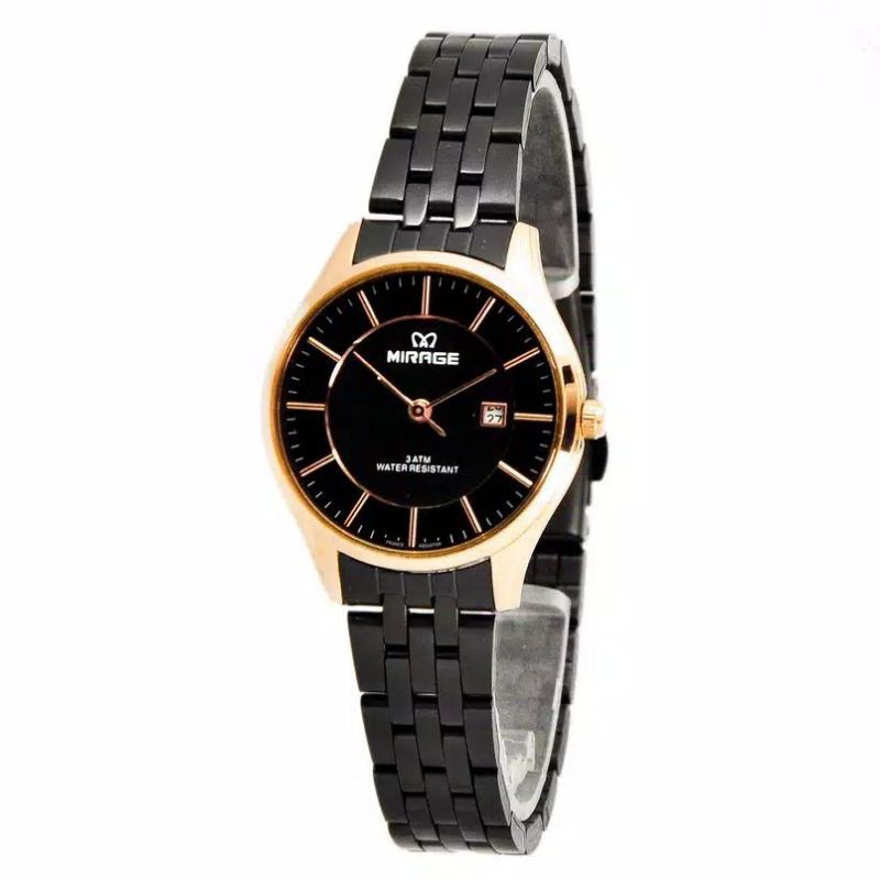 JAM TANGAN WANITA MIRAGE TALI HITAM ORIJINAL