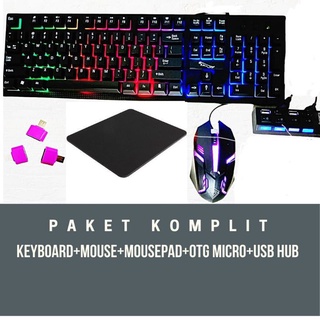 PAKET KOMPLIT Keyboard Gaming LED + Mouse + USB HUB 4 PORT FREE OTG Micro & MOUSE PAD