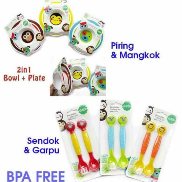 Piring Sendok Makan Anak Feeding One Set BPA FREE Set 4in1 (piring, mangkok, sendok, garpu)