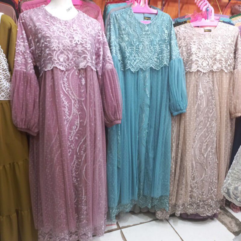 Gamis brokat modern tangan balon