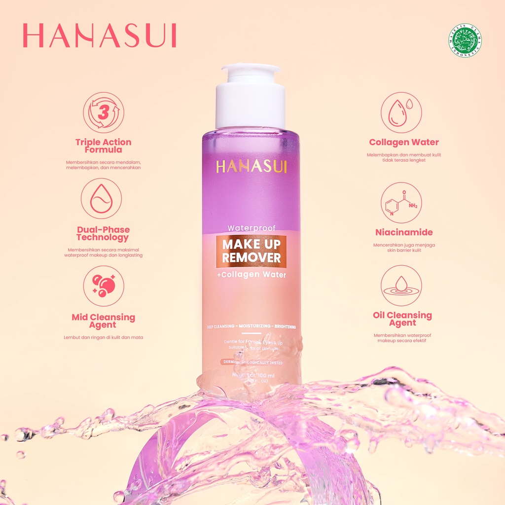 ⭐BAGUS⭐ HANASUI Micellar Water &amp; Make Up Remover 100ml | Pembersih Make Up Wajah Waterproof