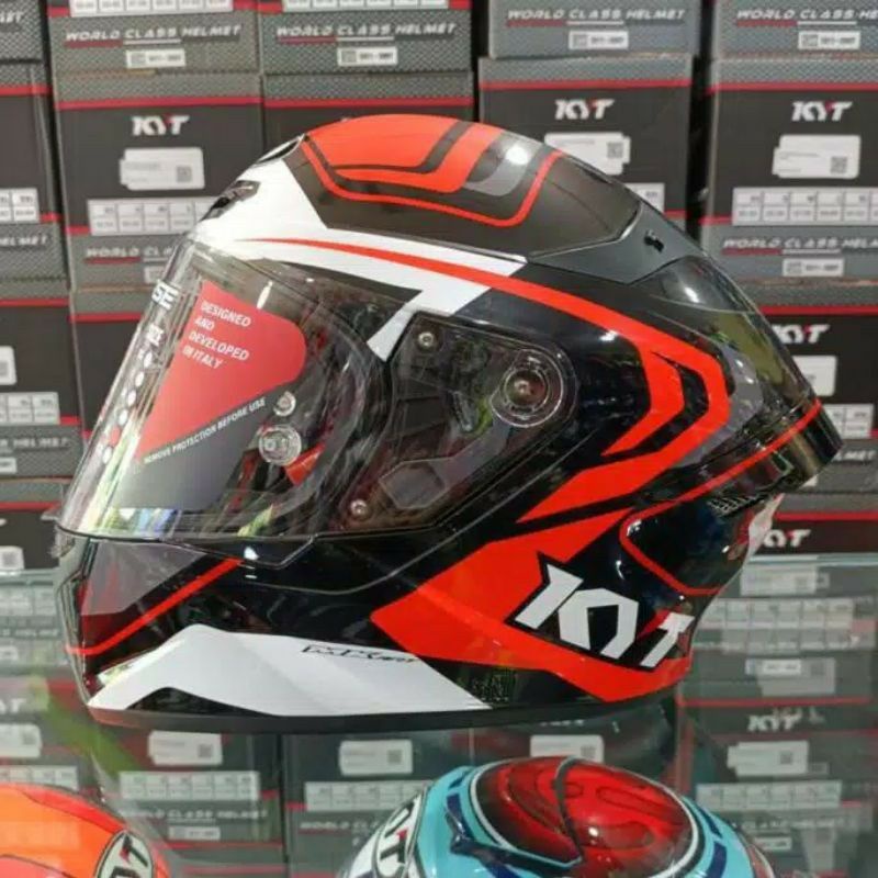 KYT TT COURSE MOTIF OVERTECH BLACK ORANGE FLUO KYT TT-C ORIGINAL TERMURAH