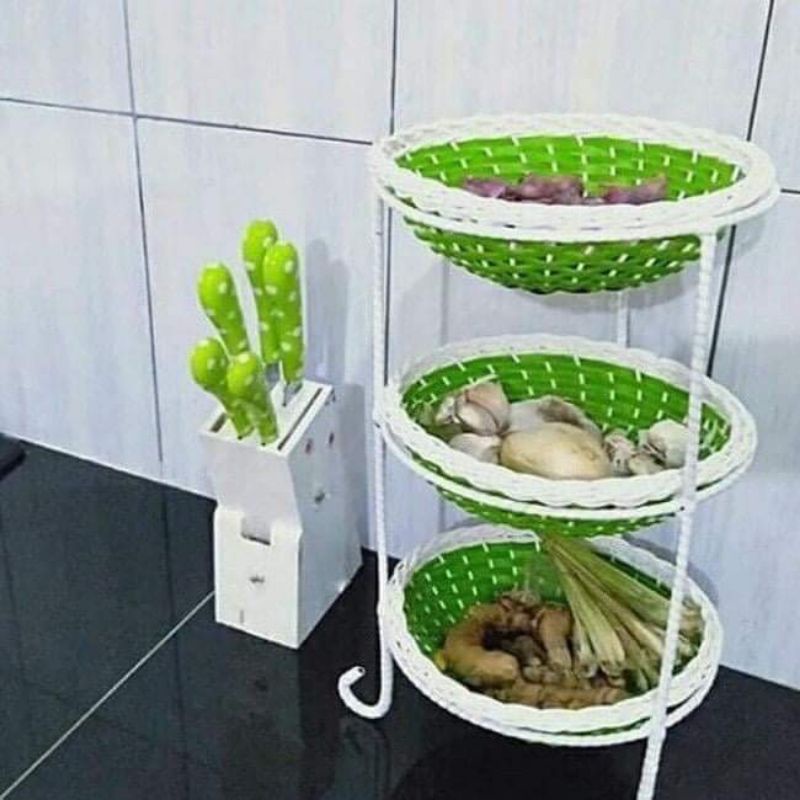 Rak Bumbu 3 Susun Oval Rotan Sintetis