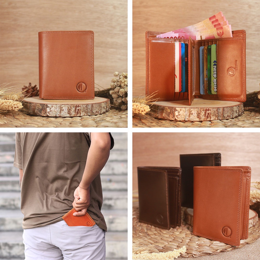 【QI LEATHER】Dompet SLIM Pria 2 Lipat 16 Slot Kartu Kulit Sapi Asli FULL KULIT TANPA FURING - D007