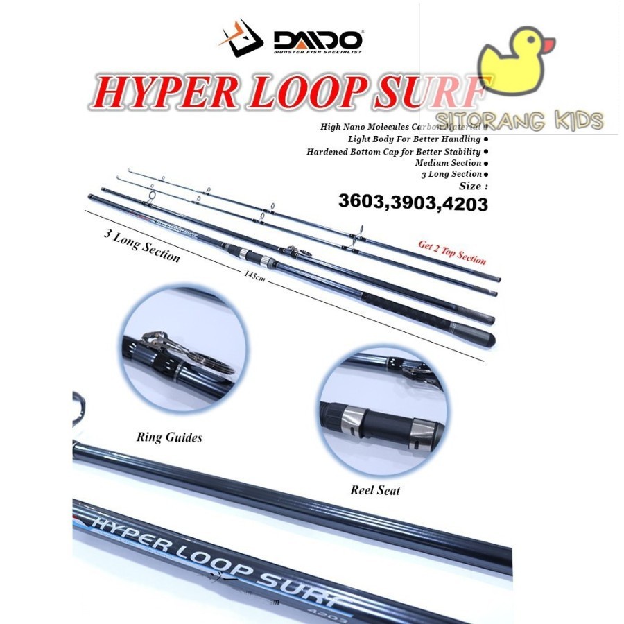 [Promo] Joran Laut Sambung 3 Daido Hyper Loop 360 390 420 Carbon Bonus Ujung