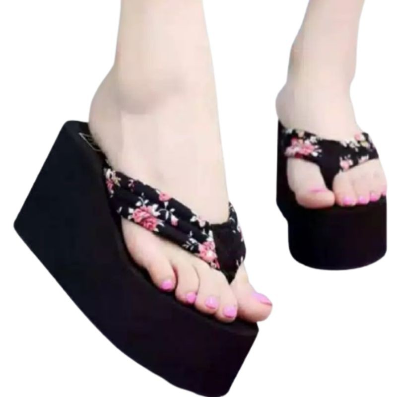 Qz - Sandal Wedges Spon Motif Bunga MC 20