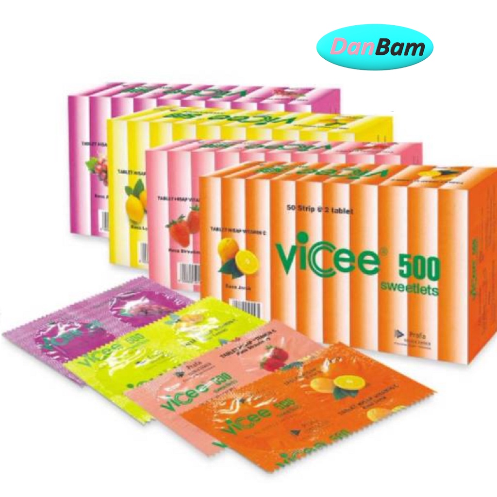 VICEE 1 Box Isi 50 Strip 100 Tablet Jeruk Lemon Anggur Strawberry Orange Grape