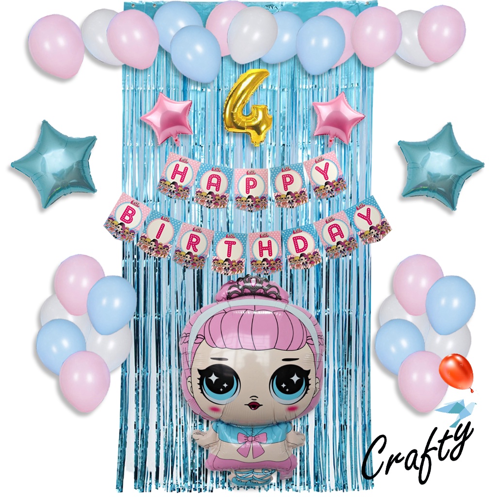 [PAKET] BIRTHDAY Set BANNER BLUE PINK LOL CURTAIN Dekorasi Pesta Ulang Tahun Anak