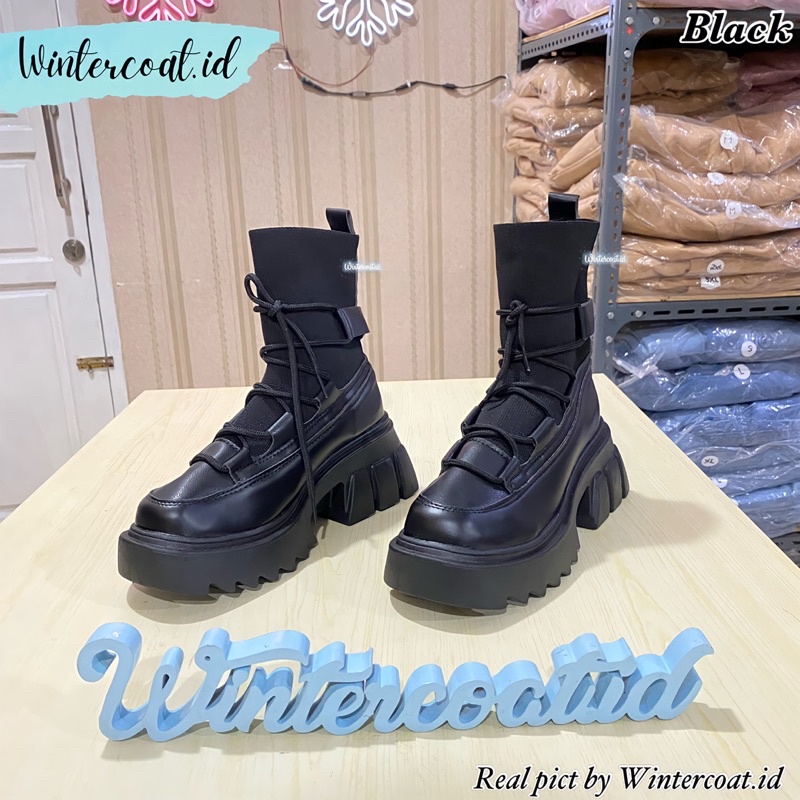 Boots import wanita fashion bella korea style sepatu cewek mid calf boot autumn winter