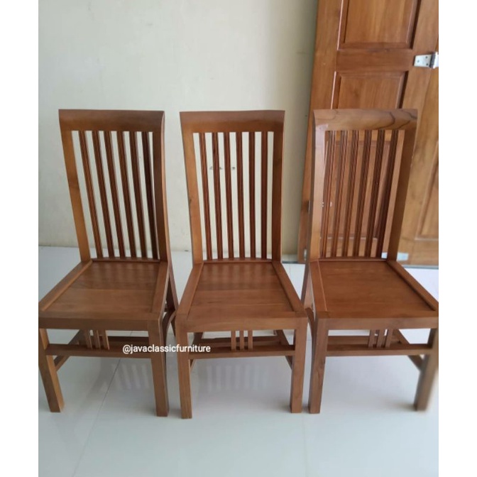 1 SET KURSI MEJA MAKAN BALERO MINIMALIS RESTO RUMAH MAKAN MURAH KURSI 4 JARI-JARI POLOS BAHAN KAYU JATI SEMI FINISHING NATURAL FURNITURE JEPARA-2