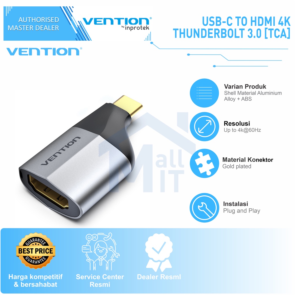 ( Bisa Cod ) Vention Adaptor USB 3.1 Type-C to HDMI Thunderbolt 4K MACBOOK TCA TCD