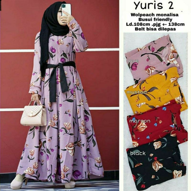 AESTRI yuris maxy gamis sandra monalisa L dusty pink mustard maroon hitam motif bunga model payung