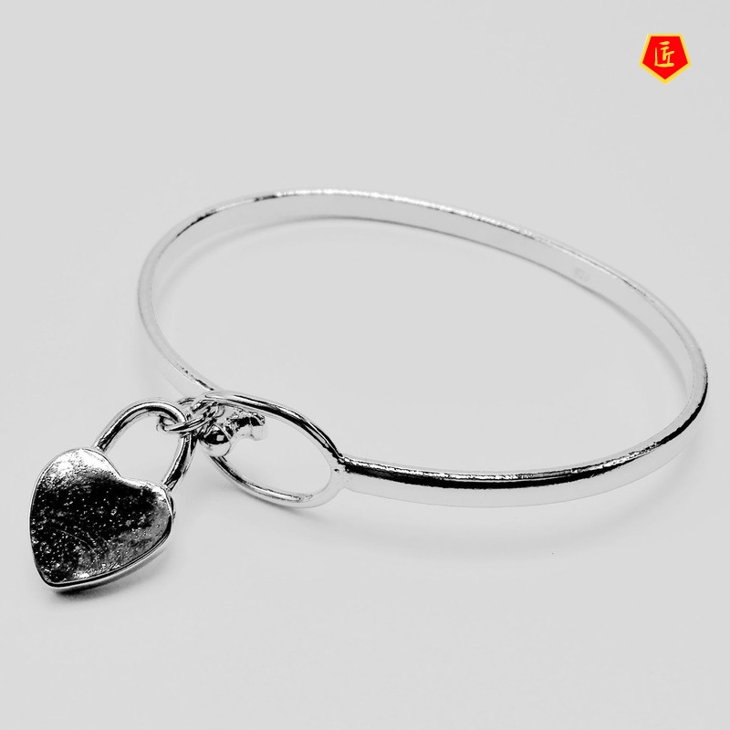 [Ready Stock]Fashion Heart Lock Pendant Silver Bracelet