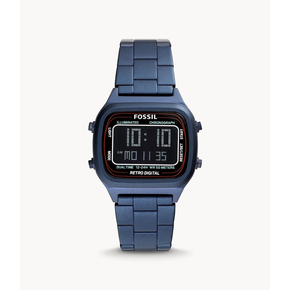 Fossil Retro Digital Blue Stainless Steel Jam Pria FS5896
