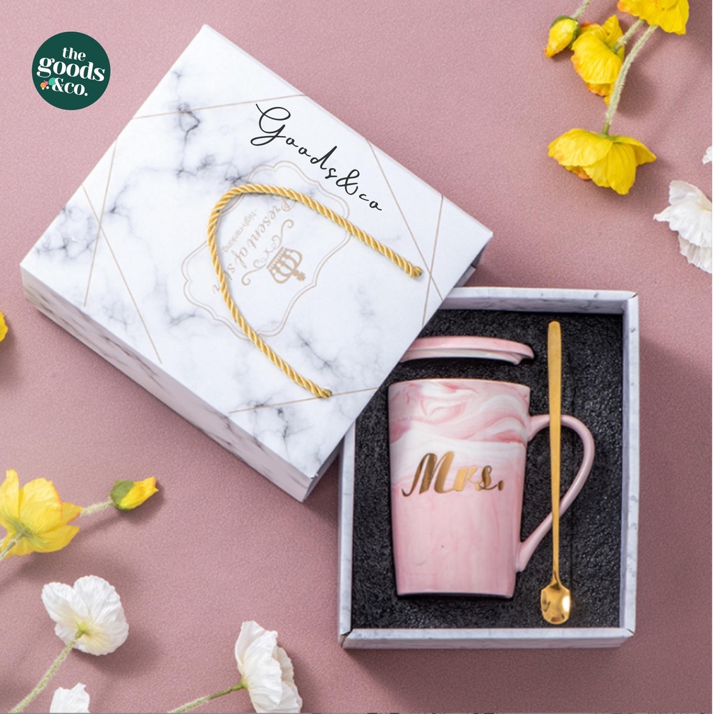 Gelas Couple Marble Mug Set Gift Box Cangkir Couple Mug Set Mr &amp; Mrs