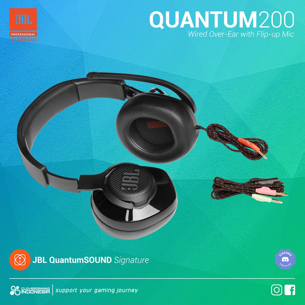 JBL Quantum 200 Wired Over-Ear with Flip-up Mic - Gaming Headset