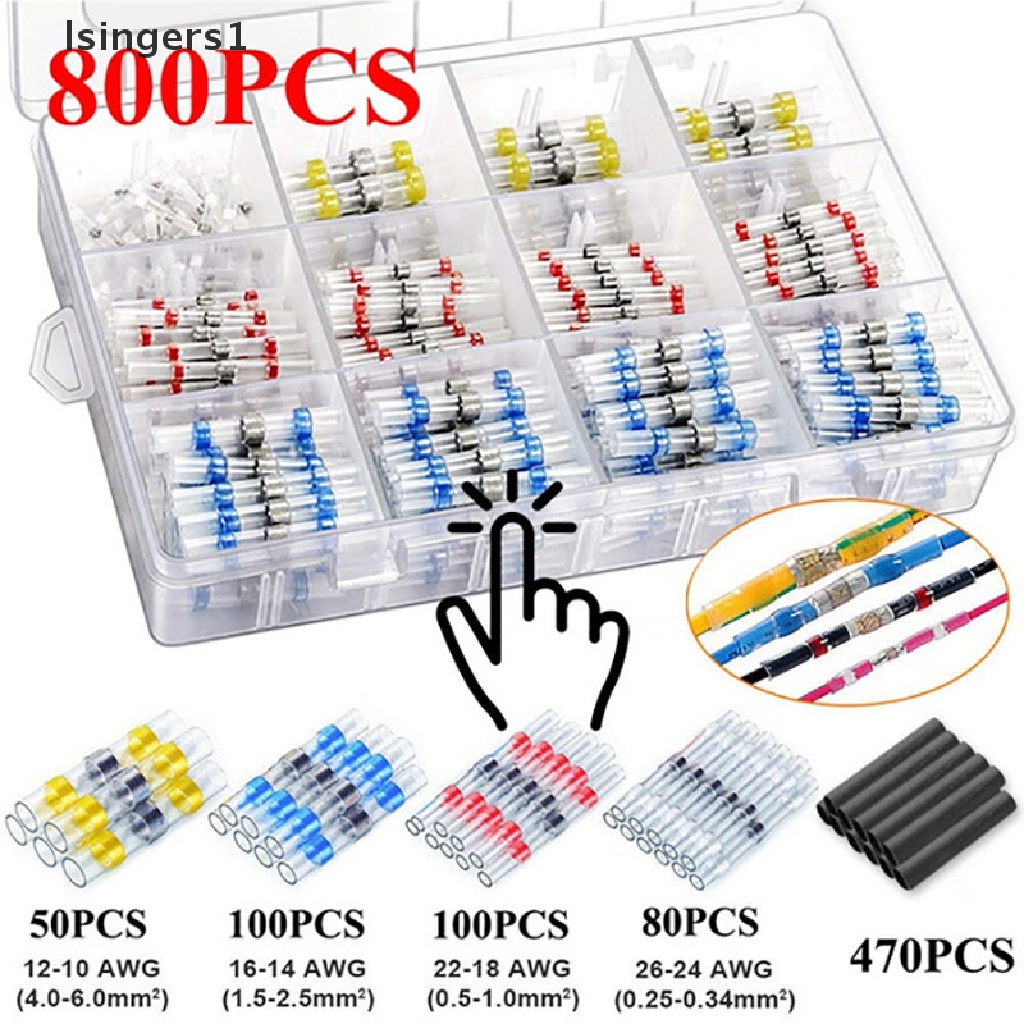 [lsingers1] 800Pcs Solder Seal Wire Connectors Kit Heat Shrink Butt Electrical Wire Terminal Boutique