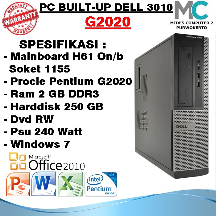 CPU PC Built UP Dell Optiplex 3010 Slim Mini Pentium G2020 Murah