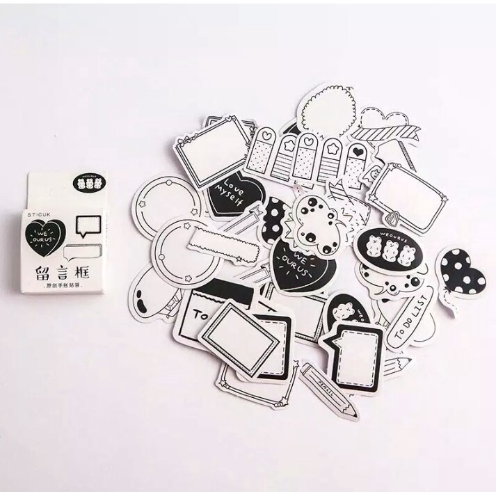 

40pcs aesthetic stiker box blackwhite lucu utk dekorasi scrapbook/album/jurnal/diary