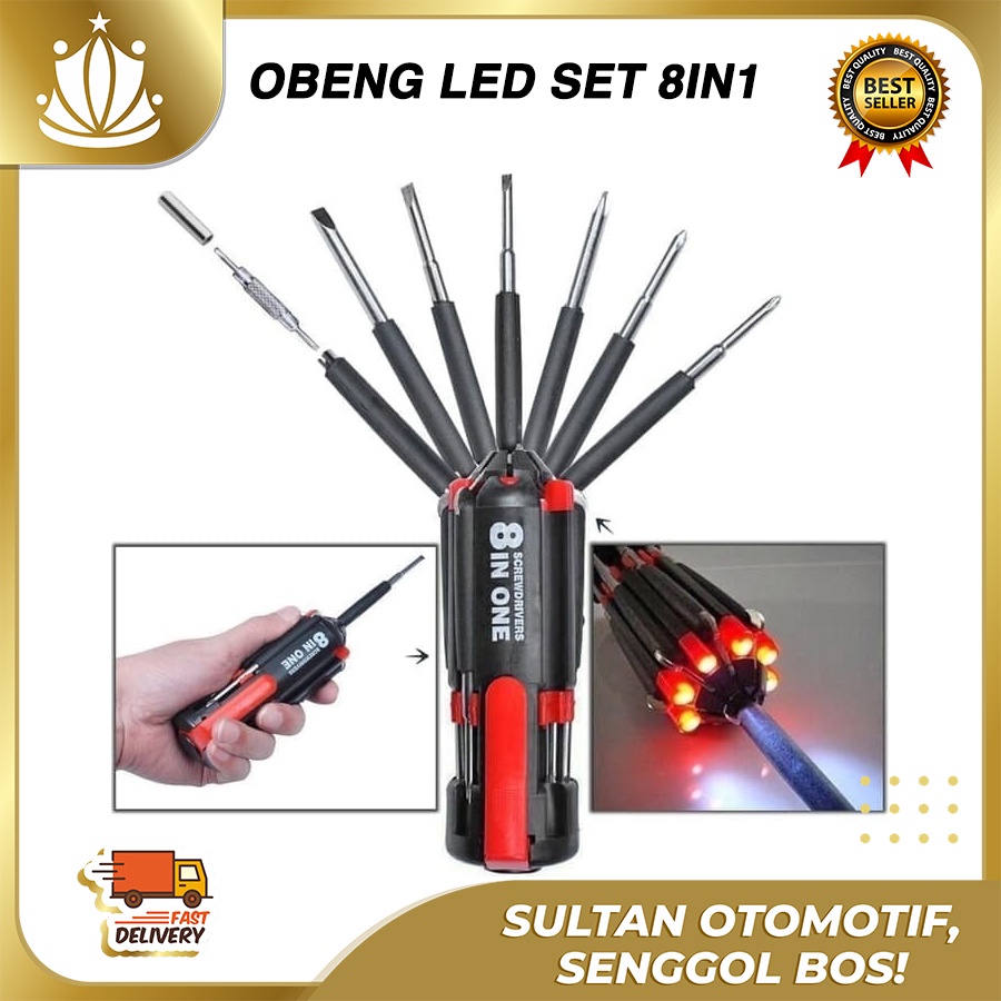 Obeng 8in1 dengan Senter / Obeng Set plus led / Obeng full set 8 MURAH