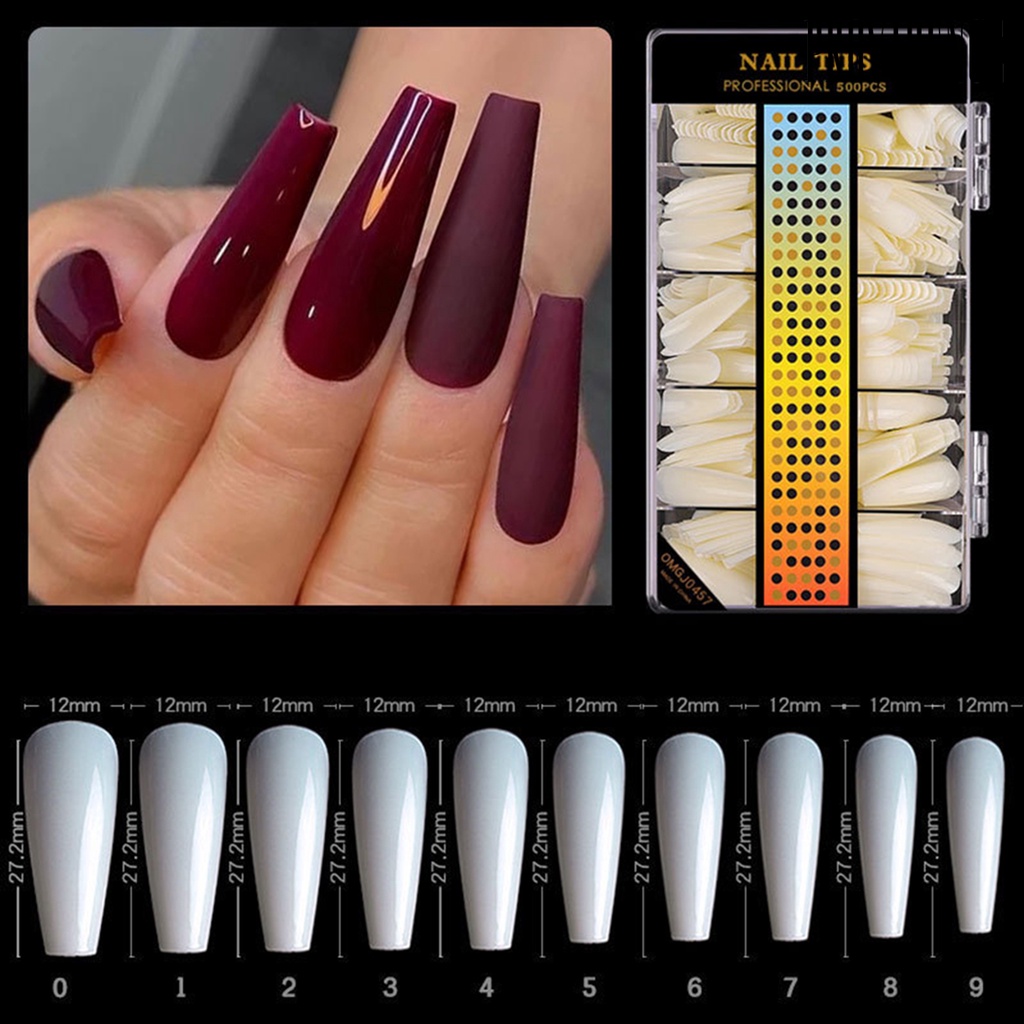 Providence 500Pcs C Curved Long Full Cover Frosted Extension Nails DIY Manicure Sticker