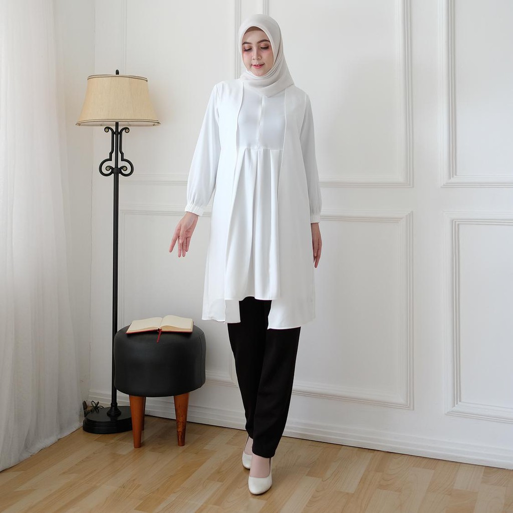  Tunik Putih  LAYERED TUNIC Atasan Polos Shopee Indonesia