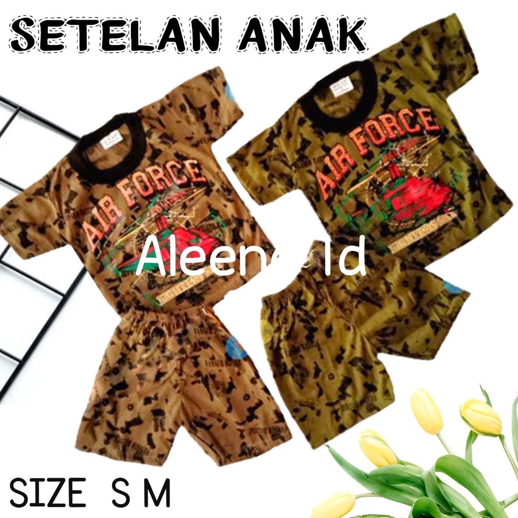 Setelan baju army AIR FORCE/baju doreng anak/baju army size S LENGAN PENDEK