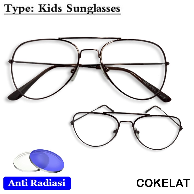 NEW! Kacamata Anak Anti Radiasi Frame Metal Bentuk Aviator Pelindung Mata Sinar Biru HP Handphone Komputer TV Flexible Glass Anti Blueray Eye Protection