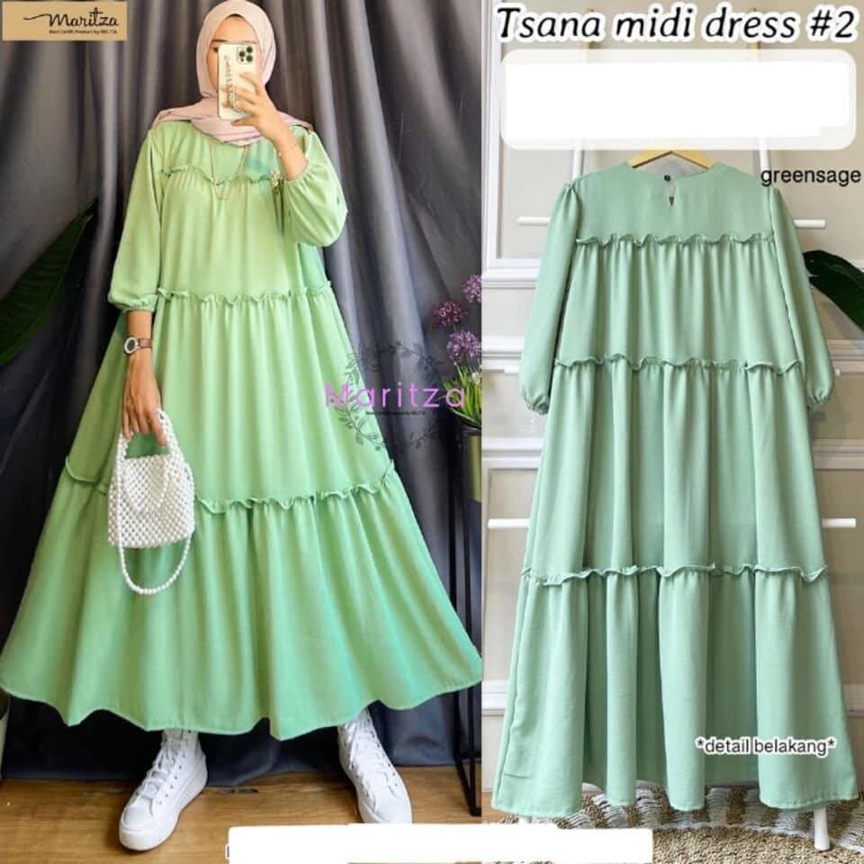 [TERBARU] BISA COD TSANA MIDI DRESS KEKINIAN BAHAN KATUN RAYON SIZE JUMBO LD 120 FASHION WANITA MODERN