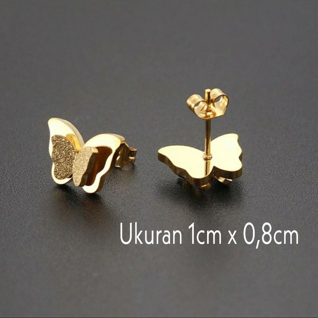 Anting Titanium Wanita Anti Karat Model Kupu - kupu - Anting Wanita Model Terbaru 2021 - Anting Tusuk Titanium Kupu kupu