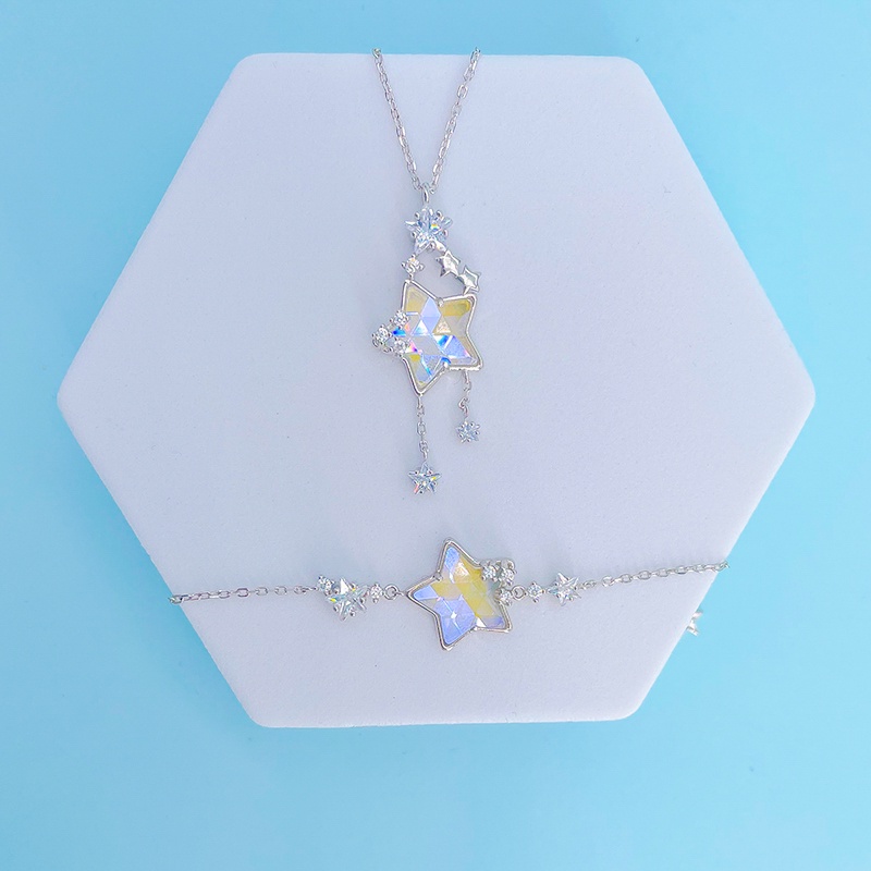 Kalung Rantai Klavikula Desain Bintang Aurora Bahan S925 Silver Gaya Korea Untuk Wanita