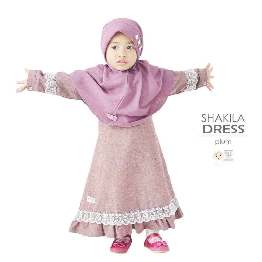 Ready Shakila drees Shakeela gamis bunayya warna plum baju lebaran baju muslim anak