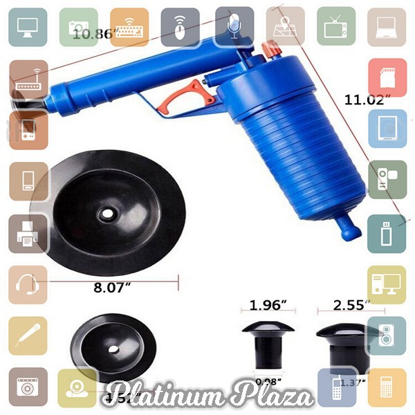 Auger Pompa Sedot Saluran WC Westafel Ledeng High Pressure Air Drain Plunger - JJ63010`HVECTB-- Blue