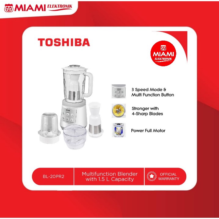 TOSHIBA Blender Plastik 1,5 Liter 4 in 1 Model BL-20PR2 - 4 Mata Pisau